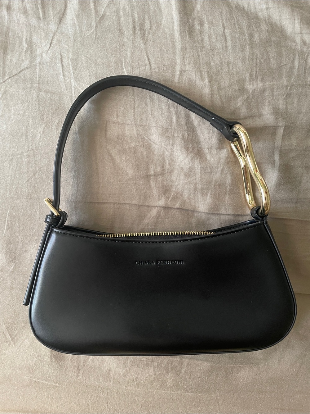 Chiara Ferragni Black Leather Shoulder Bag with Gold Hardware